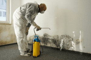 Man Spraying the mold on the wall