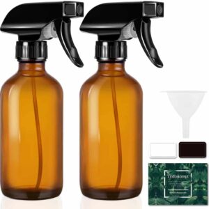 Tecohouse Glass Spray Bottles 8oz, Amber Hair Spray Bottles, 2 Pack