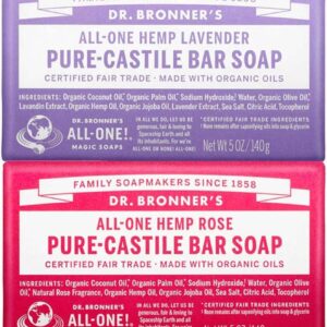Dr. Bronner’s - Pure-Castile Bar Soap (2-Pack Bundle, Rose & Lavender)