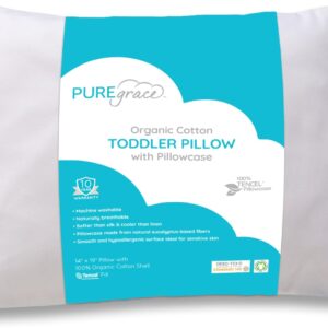 PUREgrace Organic Cotton Toddler Pillow with Pillowcase Natural GOTS Certified - Sensitive Skin Friendly