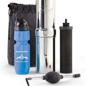 Go Berkey Water Filter Kit with 1 Qt. Berkey Gravity Fed Water Filter System, Berkey Sport Bottle and Black Berkey Primer