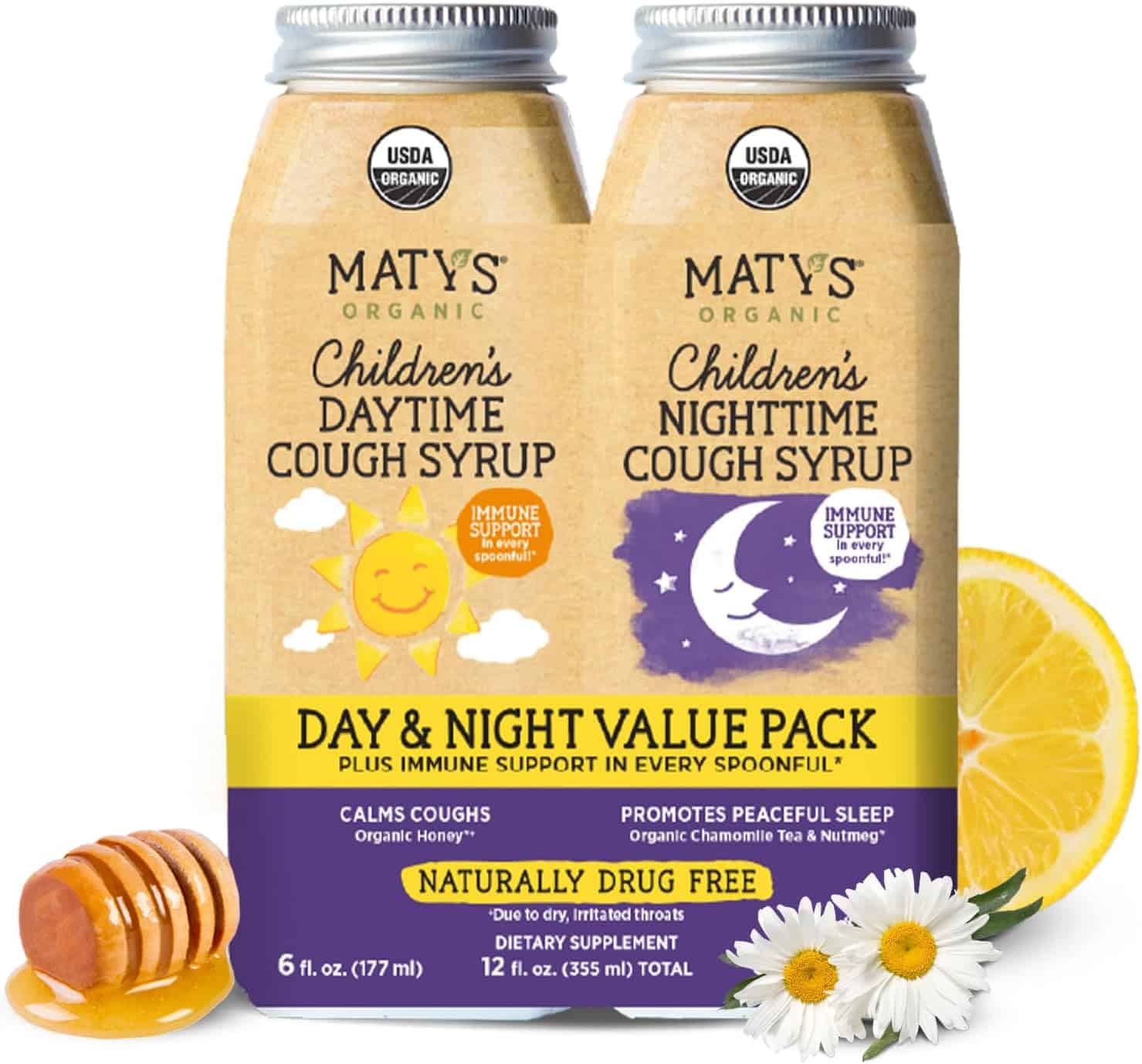 Matys Organic Kids Cough Syrup Day & Night Value Pack for Children 1 Year + Up 2 Pack