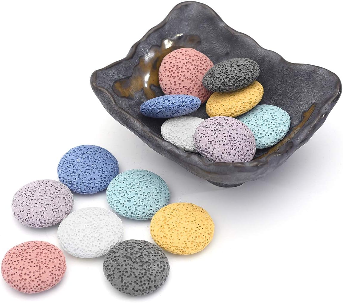 Top Plaza Lava Rock Stone Aromatherapy Essential Oil Diffuser Set Square Ceramic 14Pcs Round Shape Lava Stone Beads