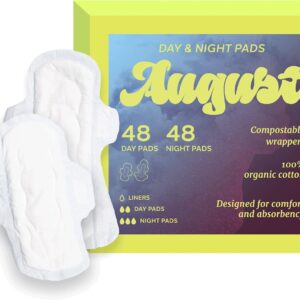 August Organic Menstrual Day and Night Pads 96 Pads (48 Day, 48 Night)