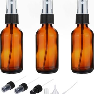 ASOMBROSE 2oz Amber Glass Spray Bottles for Essential Oils, Empty Small Fine Mist Spray Bottle 3 Pack