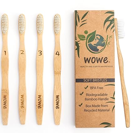 Wowe Lifestyle Natural Organic Bamboo Toothbrush Wood Pack of 4