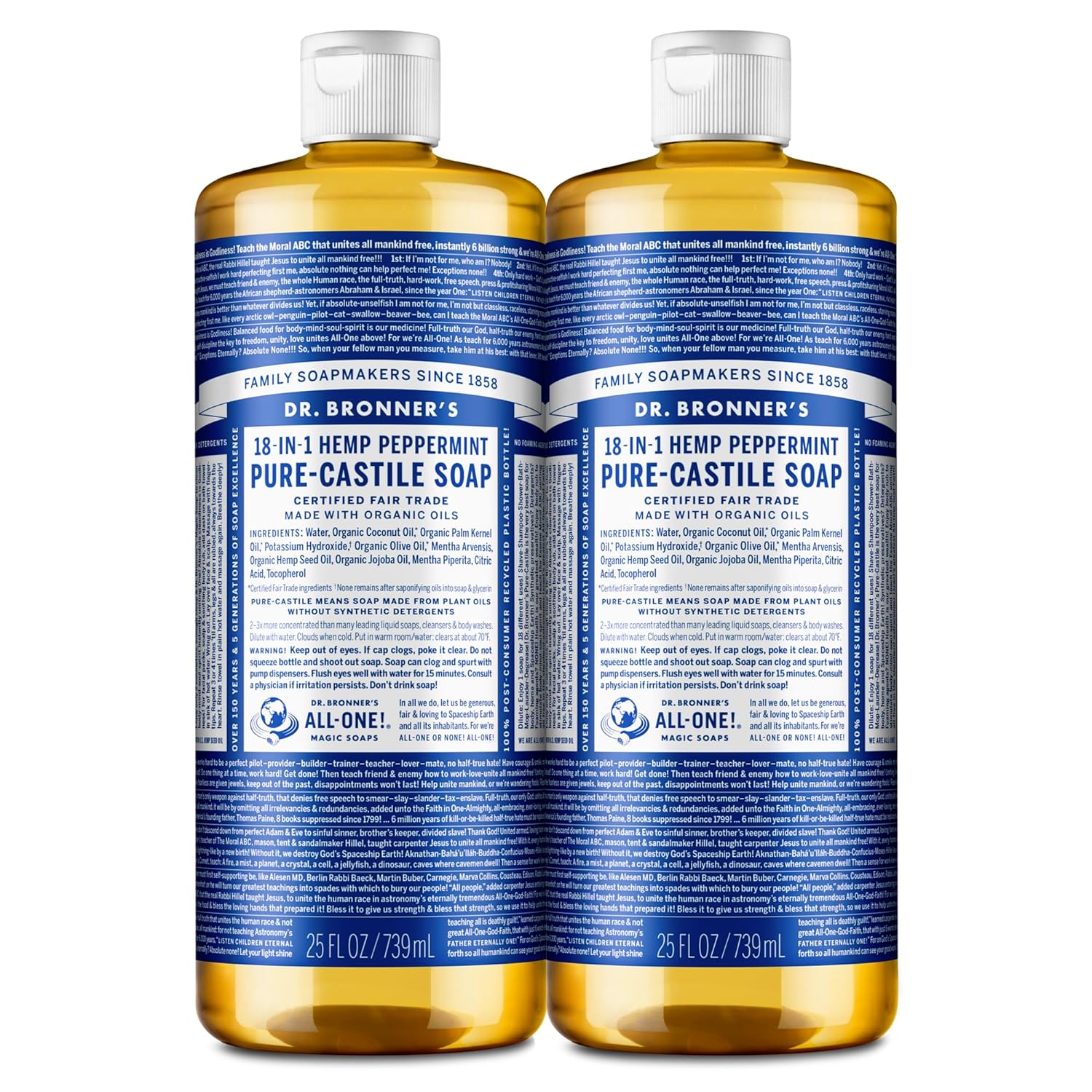 Dr. BRONNER'S Hemp Peppermint Pure Castile Oil Made With Organic Oils Certified - 25 oz