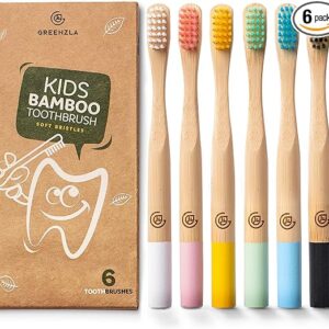 GREENZLA Kids Bamboo Toothbrushes (6 Pack)