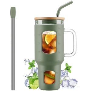 Glass Tumbler with Straw and Lid